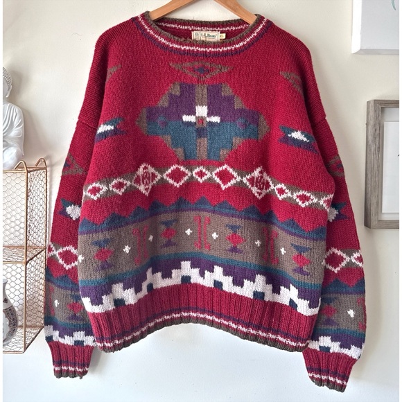 L.L. Bean Other - 90s LL BEAN Geometric Pure New Wool Sweater Made in Hong Kong Large Grandpa Core